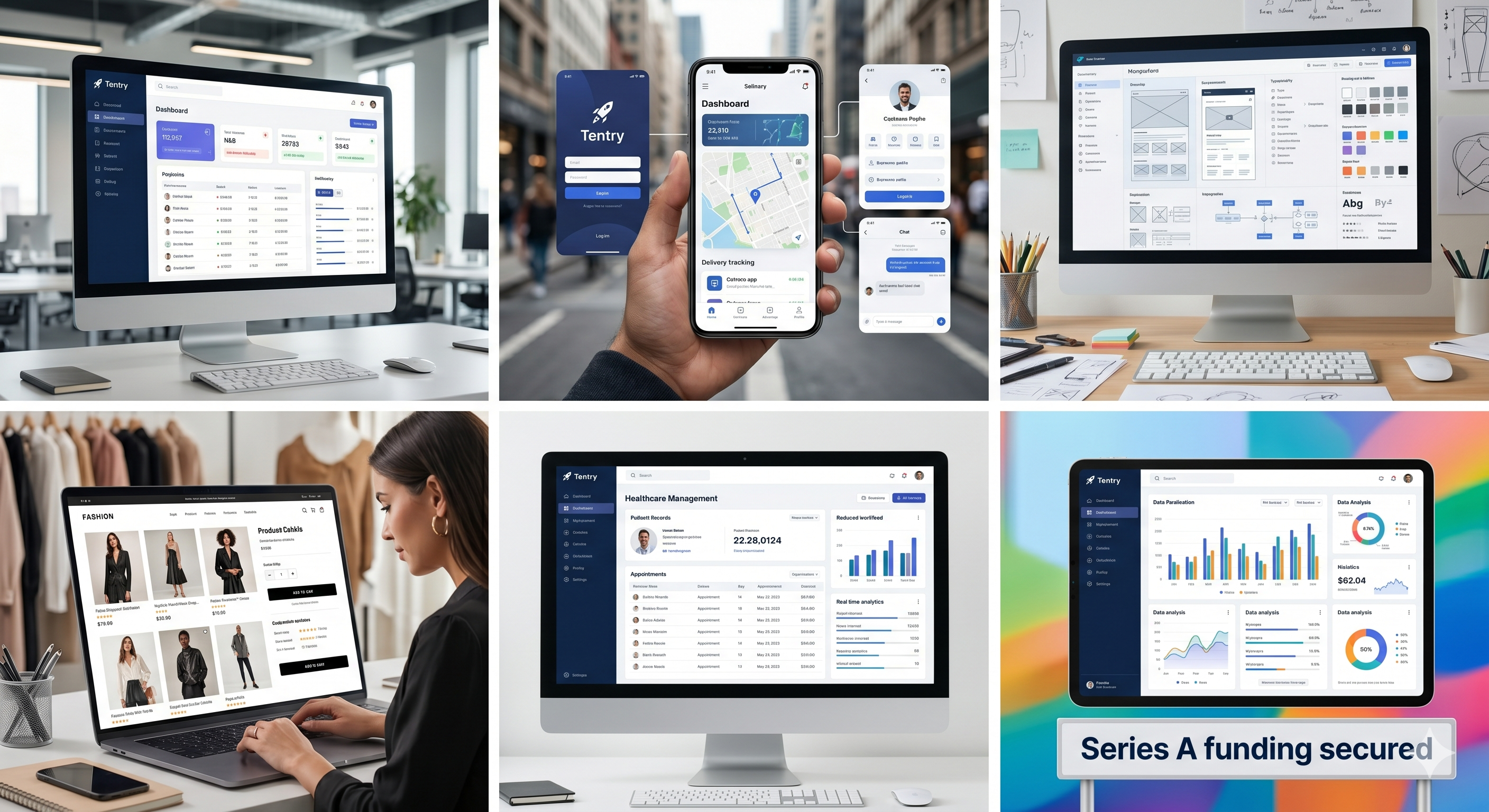 Sleek conceptual photograph of large screen showing visualization of detailed customer lifecycle journey for Tentry CRM
