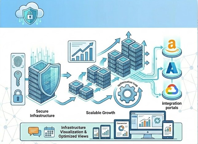 Conceptual secure, abstract visualization of cloud data center for Cloud Solutions