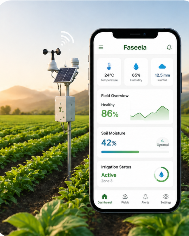 Conceptual composite visual of smart drone over precise agricultural field in Saudi Arabia for Faseela AgTech