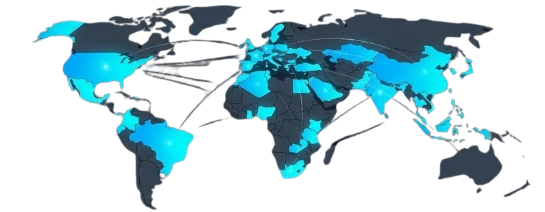 Stylized flat world map visual with highlighted, connected countries