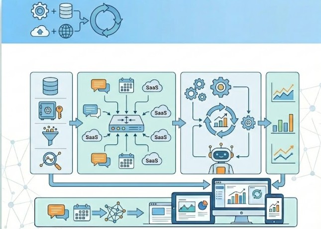 Modern diagram visual connecting distinct platforms for System Integration