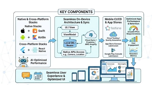 Composite photograph showing dynamic smartphone with multiple mobile app screens